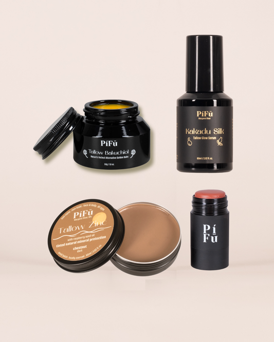 Timeless Beauty Bundle | Tallow Bakuchiol, Serum, Tinted Zinc, Lip/Blush Stick